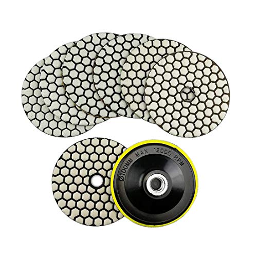 SHDIATOOL Diamante Almohadilla de Pulido 7 Piezas Grano Mixta y un Respaldo de Plastico para Pulir en Seco Mármol Granito Piedra Cerámica Dia 100mm/4 Pulgadas SHDIATOOL Diamante Almohadilla de Pulido 7 Piezas Grano Mixta y un Respaldo de Plastico para Pulir en Seco Mármol Granito Piedra Cerámica Dia 100mm/4 Pulgadas