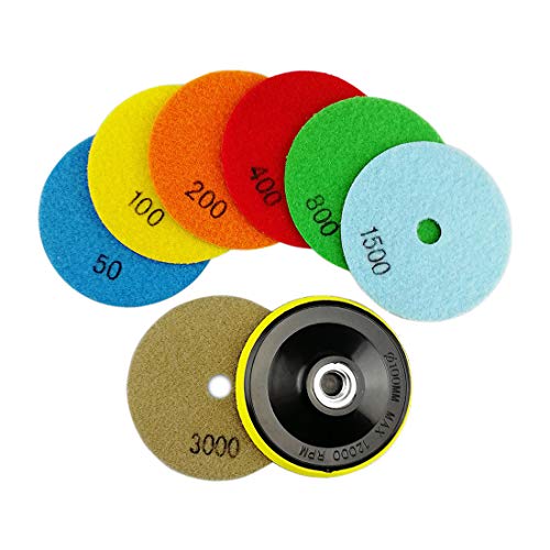 SHDIATOOL Diamante Almohadilla de Pulido 7 Piezas Grano Mixta y un Respaldo de Plastico para Pulir en Seco Mármol Granito Piedra Cerámica Dia 100mm/4 Pulgadas SHDIATOOL Diamante Almohadilla de Pulido 7 Piezas Grano Mixta y un Respaldo de Plastico para Pulir en Seco Mármol Granito Piedra Cerámica Dia 100mm/4 Pulgadas