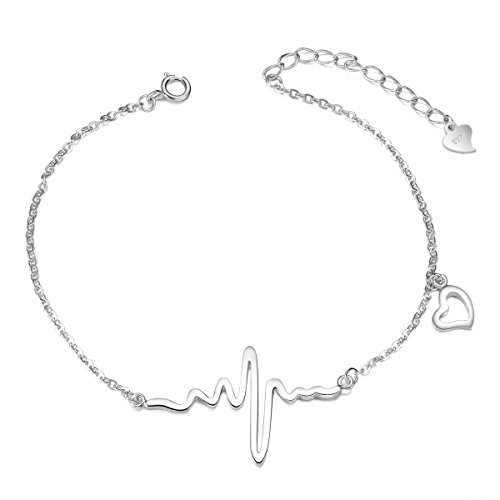 SHEGRACE Pulsera de Corazon Mujer de 925 Plata de esterlina con el Diseno Nuevo, Plata. 180mm