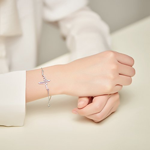 SHEGRACE Pulsera de Corazon Mujer de 925 Plata de esterlina con el Diseno Nuevo, Plata. 180mm SHEGRACE Pulsera de Corazon Mujer de 925 Plata de esterlina con el Diseno Nuevo, Plata. 180mm