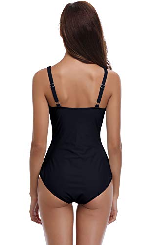 SHEKINI Mujer Ajustable Traje de baño Relleno Bañador Arruga de una Pieza Push up Malla (Medium, Negro)