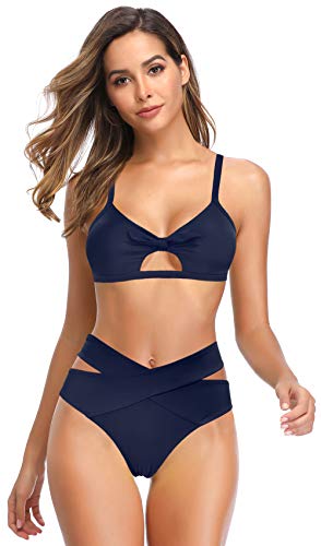 SHEKINI Mujer Bañador de Dos Piezas Correa de Hombro Ajustable Cutout Top de Bikini Elegante Traje de Baño de Dos Piezas Cruzado Triángulo Parte Inferior del Bikini(L,Azul Oscuro-B) SHEKINI Mujer Bañador de Dos Piezas Correa de Hombro Ajustable Cutout Top de Bikini Elegante Traje de Baño de Dos Piezas Cruzado Triángulo Parte Inferior del Bikini(L,Azul Oscuro-B)