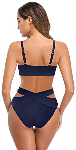 SHEKINI Mujer Bañador de Dos Piezas Correa de Hombro Ajustable Cutout Top de Bikini Elegante Traje de Baño de Dos Piezas Cruzado Triángulo Parte Inferior del Bikini(L,Azul Oscuro-B) SHEKINI Mujer Bañador de Dos Piezas Correa de Hombro Ajustable Cutout Top de Bikini Elegante Traje de Baño de Dos Piezas Cruzado Triángulo Parte Inferior del Bikini(L,Azul Oscuro-B)