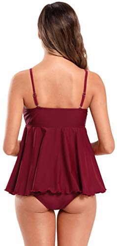 SHEKINI Mujer Bañador de Maternidad Traje de Baño Dividido Trajes de Baño Tankini Raje de Baño Talla Grande Ropa de Playa para Mujer (2XL, Vino Tinto) SHEKINI Mujer Bañador de Maternidad Traje de Baño Dividido Trajes de Baño Tankini Raje de Baño Talla Grande Ropa de Playa para Mujer (2XL, Vino Tinto)