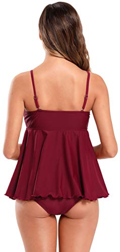 SHEKINI Mujer Bañador de Maternidad Traje de Baño Dividido Trajes de Baño Tankini Raje de Baño Talla Grande Ropa de Playa para Mujer (2XL, Vino Tinto)