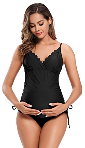 SHEKINI Mujer Bañador Split Maternity Trajes de Baño Tankini Bañadores Trajes de Baño de Talla Grande para Mujer (M, Negro)