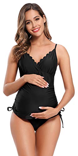 SHEKINI Mujer Bañador Split Maternity Trajes de Baño Tankini Bañadores Trajes de Baño de Talla Grande para Mujer (M, Negro)