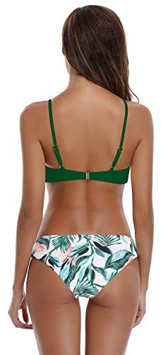 SHEKINI Mujer Conjunto de Bikini de Dos Piezas Almohadillas Bañador Estampar Trajes de Baña (Verde, X-Large)