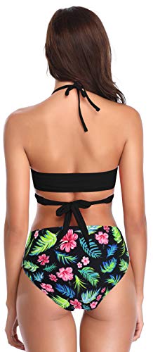 SHEKINI Mujeres Front Cross Bandage Bikini Floral impresión Inferior Traje de baño Que es el triangulo bañadores de Mujer Bikini Mujer(Medium, Negro)