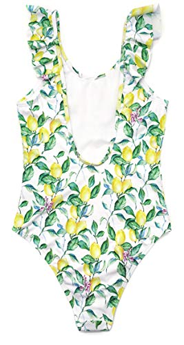 SHEKINI Niña Trajes de una Pieza Ropa de Baño Juguetón Traje de Baño de Hoja de Loto Bañadores Estampados para Niñas (12/14, Limón) SHEKINI Niña Trajes de una Pieza Ropa de Baño Juguetón Traje de Baño de Hoja de Loto Bañadores Estampados para Niñas (12/14, Limón)