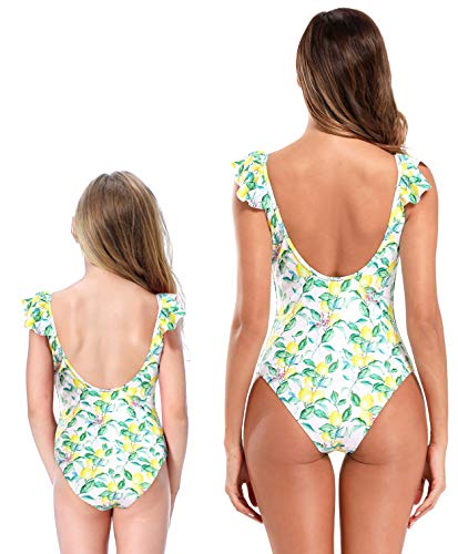 SHEKINI Niña Trajes de una Pieza Ropa de Baño Juguetón Traje de Baño de Hoja de Loto Bañadores Estampados para Niñas (12/14, Limón) SHEKINI Niña Trajes de una Pieza Ropa de Baño Juguetón Traje de Baño de Hoja de Loto Bañadores Estampados para Niñas (12/14, Limón)