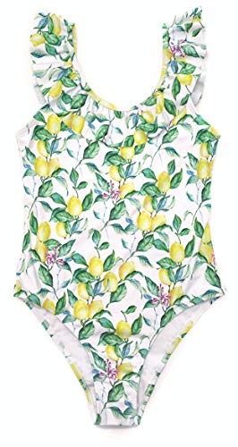 SHEKINI Niña Trajes de una Pieza Ropa de Baño Juguetón Traje de Baño de Hoja de Loto Bañadores Estampados para Niñas (12/14, Limón) SHEKINI Niña Trajes de una Pieza Ropa de Baño Juguetón Traje de Baño de Hoja de Loto Bañadores Estampados para Niñas (12/14, Limón)