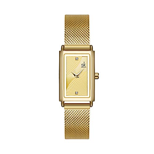 SHENGKE Reloj Femenino Caja Rectangular Reloj de Cuarzo con Banda de Malla milanesa de Acero Inoxidable Reloj de Vestir de Clase Informal de Negocios