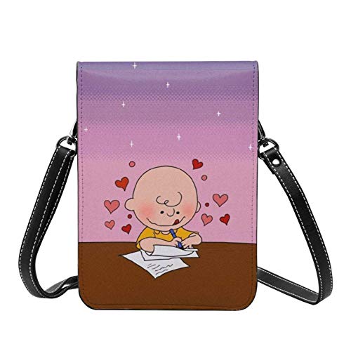 shenguang Charlie Brown - Cartera para teléfono celular, billetera para teléfono inteligente, bolsa para teléfono celular con correa para el hombro y botón magnético