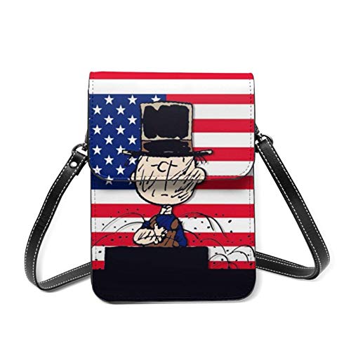 shenguang Charlie Brown - Cartera para teléfono celular, billetera para teléfono inteligente, bolsa para teléfono celular con correa para el hombro y botón magnético