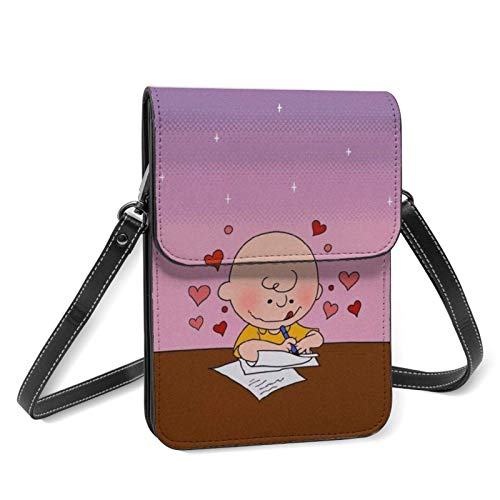 shenguang Charlie Brown - Cartera para teléfono celular, billetera para teléfono inteligente, bolsa para teléfono celular con correa para el hombro y botón magnético