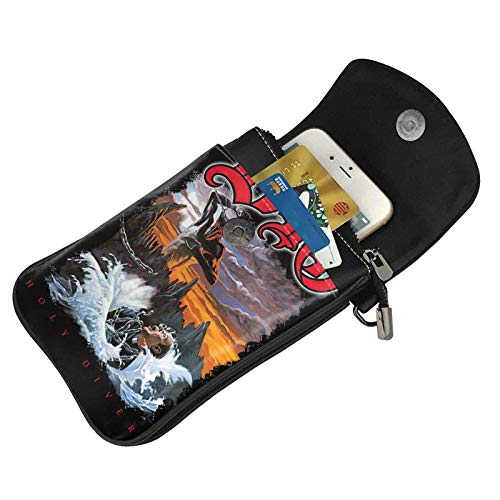 shenguang JSR Dio - Holy Diver Full Artwork Monedero pequeño para teléfono celular de cuero para mujer Bolsos cruzados Negro Talla única