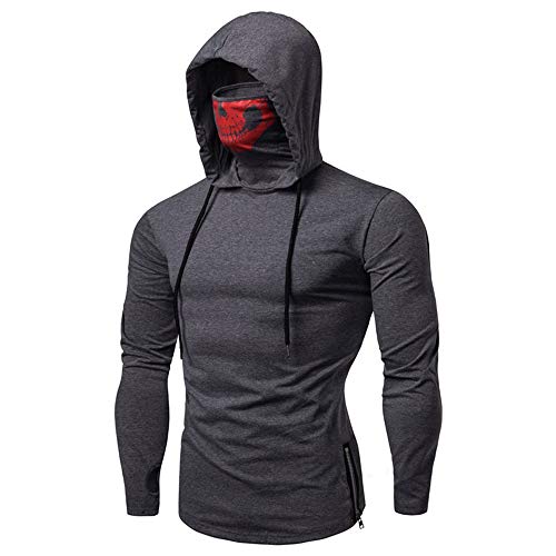 Shenme Hombres Gimnasio Muscle Top de Manga Larga Entrenamiento de la Aptitud Ejercicio Deportes de Ciclo de Ninja Juego con los Guantes + máscara de Calavera con Capucha Cabida Informal