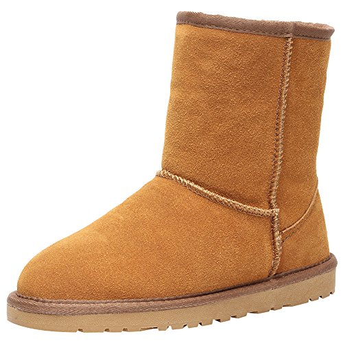 Shenn Mujer Comodidad Anti-Deslizante Broncear Ante Cuero Nieve Botas SN1025 EU37