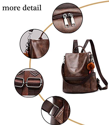 shepretty Mochila Cuero antirrobo Impermeable para Mujer, 6766Café