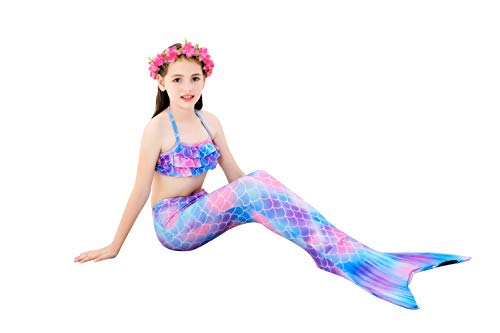 shepretty Traje de baño de Cola de Sirena para niñas Conjunto de Cuatro Piezas,A8,140