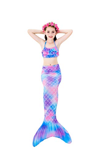 shepretty Traje de baño de Cola de Sirena para niñas Conjunto de Cuatro Piezas,A8,140