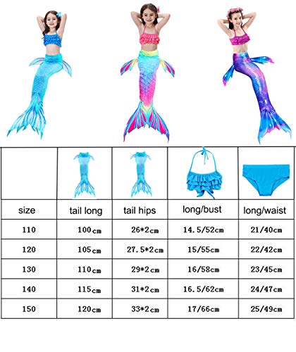 shepretty Traje de Baño de La Cola Sirena de Las Muchachas Bikini Set para Nadar Traje de Sirena,Dh0202,120