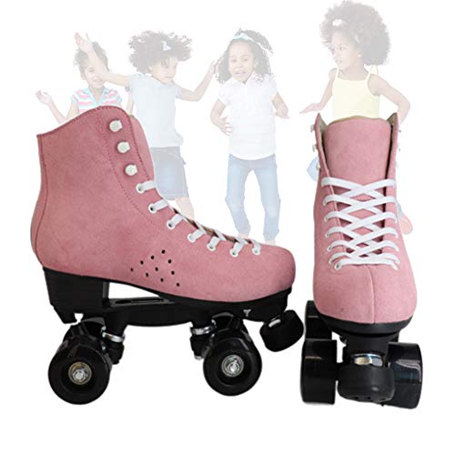 SHHAN Unisex Patines En Quad Doble Fila Figura Zapatos De Patinaje Velocidad Profesionales para Niños Y Adolescentes,Rosado,36