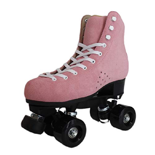 SHHAN Unisex Patines En Quad Doble Fila Figura Zapatos De Patinaje Velocidad Profesionales para Niños Y Adolescentes,Rosado,42