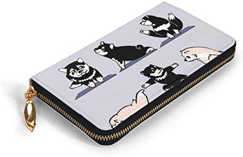 Shiba Yoga - Cartera de cuero para mujer, con bloqueo RFID, cremallera alrededor, cartera de cuero genuino, cartera de embrague para tarjetas, bolso de viaje Shiba Yoga - Cartera de cuero para mujer, con bloqueo RFID, cremallera alrededor, cartera de cuero genuino, cartera de embrague para tarjetas, bolso de viaje