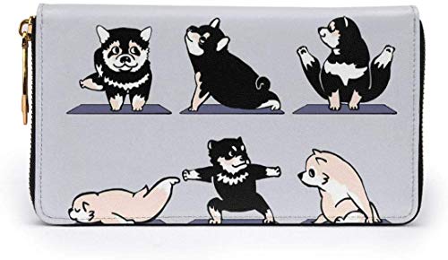 Shiba Yoga - Cartera de cuero para mujer, con bloqueo RFID, cremallera alrededor, cartera de cuero genuino, cartera de embrague para tarjetas, bolso de viaje Shiba Yoga - Cartera de cuero para mujer, con bloqueo RFID, cremallera alrededor, cartera de cuero genuino, cartera de embrague para tarjetas, bolso de viaje