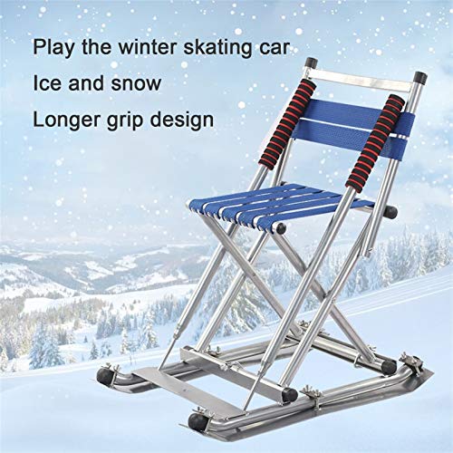 SHIBOHAN Snow Sleigh, Coche de Hielo al Aire Libre Patinaje Patinaje Casero Patito de Hielo Niños Doble Plegable Vintage Patines de Hielo Invierno Coche de Hielo Cono, Trineos De Nieve