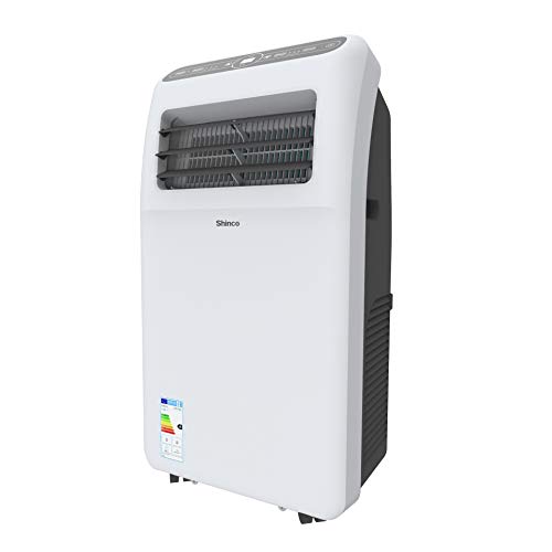 SHINCO 3,5 kW 12000 BTU Aire Acondicionado Portátil, Enfría, Ventila y Deshumidifica, Mando a distancia, Blanco, [Clase de eficiencia energética A] hasta 60 m²