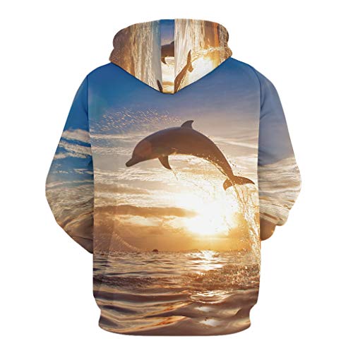 Shinelly Fantasy Dolphin Jumping Out of Water - Sudadera de manga larga con capucha y bolsillos para hombre Negro S