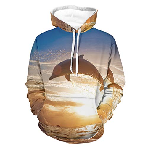 Shinelly Fantasy Dolphin Jumping Out of Water - Sudadera de manga larga con capucha y bolsillos para hombre Negro S Shinelly Fantasy Dolphin Jumping Out of Water - Sudadera de manga larga con capucha y bolsillos para hombre Negro S