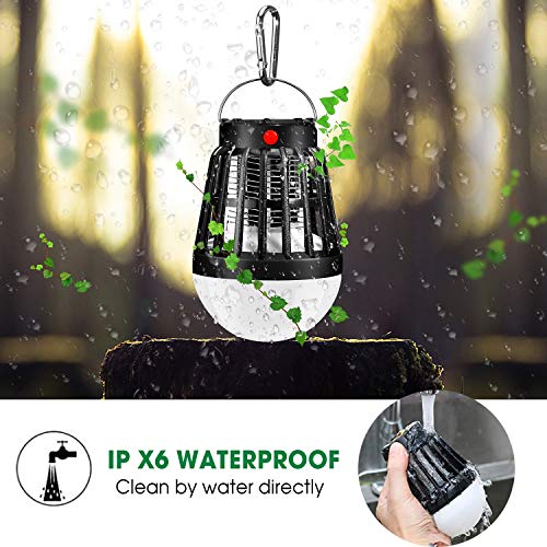 ShinePick Lámpara Mata Mosquitos Electrico,Lámpara Anti Mosquitos IPX6, 2 en 1 Mosquito Killer Lamp con 2200mAH Batería Recargable Lámpara Camping Versátil Pórtatil para Patios, Jardin,Exterior