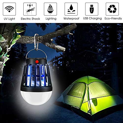 ShinePick Lámpara Mata Mosquitos Electrico,Lámpara Anti Mosquitos IPX6, 2 en 1 Mosquito Killer Lamp con 2200mAH Batería Recargable Lámpara Camping Versátil Pórtatil para Patios, Jardin,Exterior