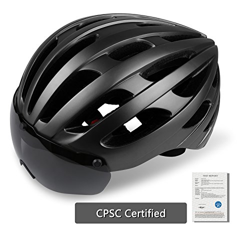 Shinmax Casco de Bicicleta,con Visera Magnética Extraíble,Certificación CE Casco Bicicleta,Protección para Montar Ski & Snowboard Unisex Cascos Bici Adultos,con luz Trasera LED Recargable（RC-049