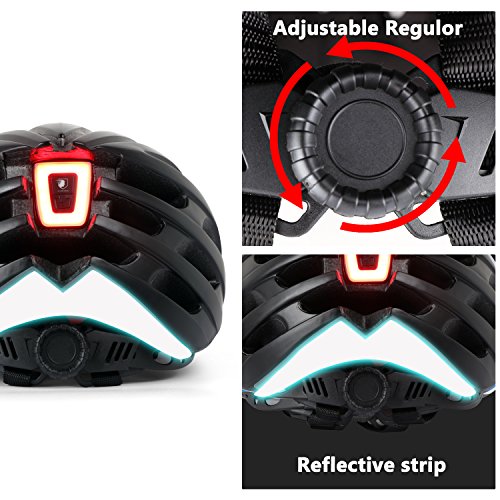 Shinmax Casco de Bicicleta,con Visera Magnética Extraíble,Certificación CE Casco Bicicleta,Protección para Montar Ski & Snowboard Unisex Cascos Bici Adultos,con luz Trasera LED Recargable（RC-049