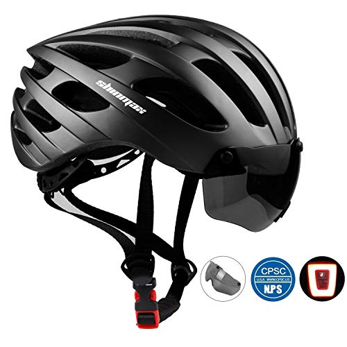 Shinmax Casco de Bicicleta,con Visera Magnética Extraíble,Certificación CE Casco Bicicleta,Protección para Montar Ski & Snowboard Unisex Cascos Bici Adultos,con luz Trasera LED Recargable（RC-049