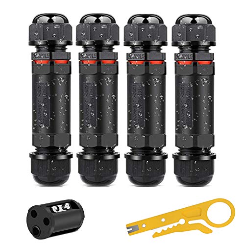 shirylzee 4 pack Caja de conectores conector de cable exterior 3 polos, cable eléctrico de conexiones IP68 impermeable para Ø1mm-13mm diámetro del cable para iluminación de jardines al aire libre shirylzee 4 pack Caja de conectores conector de cable exterior 3 polos, cable eléctrico de conexiones IP68 impermeable para Ø1mm-13mm diámetro del cable para iluminación de jardines al aire libre