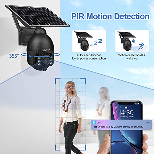 SHIWOJIA Camara Vigilancia WiFi Exterior Solar 1080P HD Sin Cables Cámara,Nivel-355° / Vertical-120° Giratoria Detección de Movimiento PIR,Visión Nocturna, Impermeable, Audio bidireccional