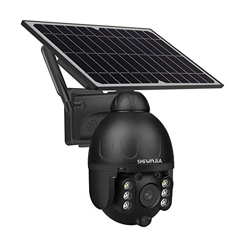 SHIWOJIA Camara Vigilancia WiFi Exterior Solar 1080P HD Sin Cables Cámara,Nivel-355° / Vertical-120° Giratoria Detección de Movimiento PIR,Visión Nocturna, Impermeable, Audio bidireccional