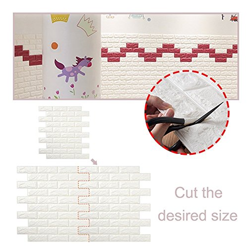 shkax Papel Imitacion Ladrillo Relieve Blanco Papel Pintado Infantil Adhesivos Decorativos Pintado Efecto 3D 60x60cm Desmontable Impermeable Murales de Pared Cocina TV Fondo Dormitorio