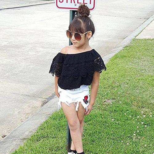 SHOBDW Conjunto Rope para Bebe niña Verano Hombro Camisa para Niñas sin Tirantes Blusa Moda Tops para Chica Pantalones Cortos+Blusa (4T(3-4años), Negro) SHOBDW Conjunto Rope para Bebe niña Verano Hombro Camisa para Niñas sin Tirantes Blusa Moda Tops para Chica Pantalones Cortos+Blusa (4T(3-4años), Negro)