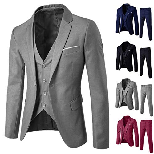 SHOBDW Hombre Traje Talla Grande de Manga Larga Abrigos de Invierno de Solapa Delgado Traje de Fiesta de Bodas de Negocios Chaqueta Blazer Chaleco Pantalones 3PCS(Vino Rojo,3XL)