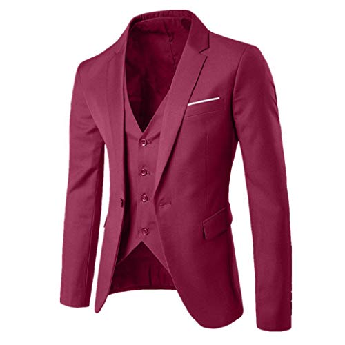 SHOBDW Hombre Traje Talla Grande de Manga Larga Abrigos de Invierno de Solapa Delgado Traje de Fiesta de Bodas de Negocios Chaqueta Blazer Chaleco Pantalones 3PCS(Vino Rojo,3XL)