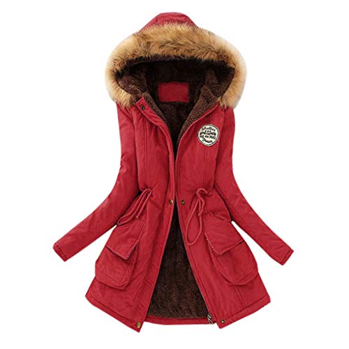 SHOBDW Invierno Mujeres Moda Informal más Gruesa Slim sólido Abajo Chaqueta Abrigo (Rojo, XL)