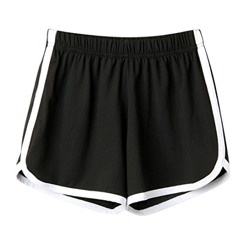 SHOBDW Las Mujeres de Moda señora de la Cintura elástica Verano sólido hasta la Rodilla cómodos Pantalones Cortos Deportivos Pantalones Casuales de Playa (S, Negro)