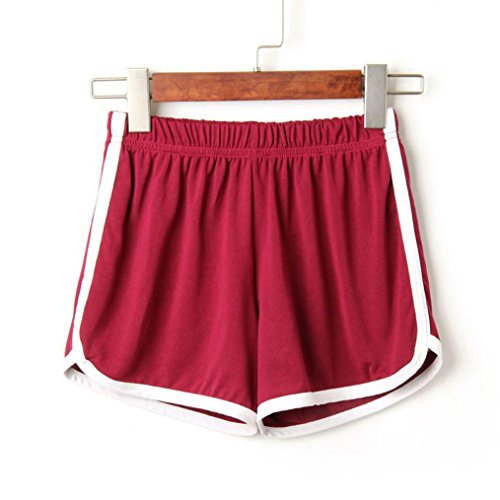 SHOBDW Las Mujeres de Moda señora de la Cintura elástica Verano sólido hasta la Rodilla cómodos Pantalones Cortos Deportivos Pantalones Casuales de Playa (S, Vino Rojo) SHOBDW Las Mujeres de Moda señora de la Cintura elástica Verano sólido hasta la Rodilla cómodos Pantalones Cortos Deportivos Pantalones Casuales de Playa (S, Vino Rojo)